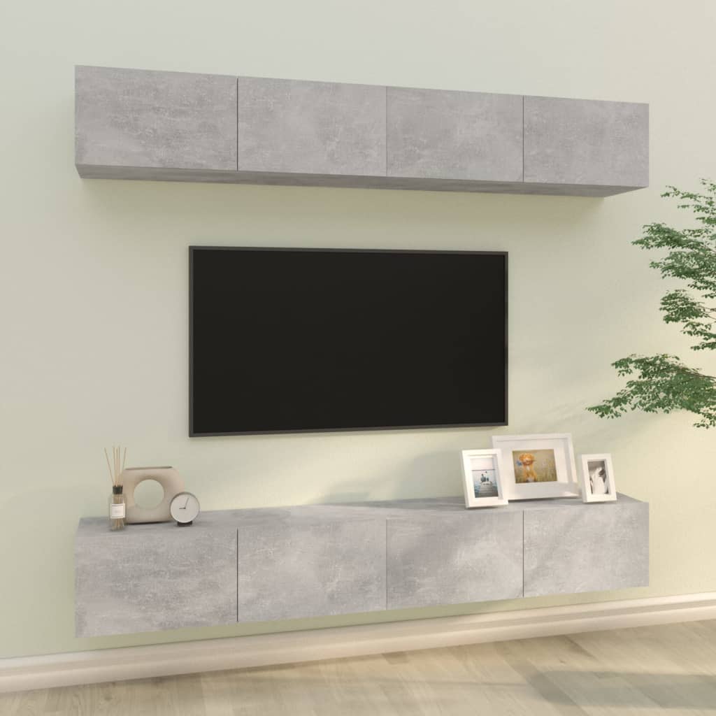 Vetonek Muebles de TV 4 piezas gris hormigón 100x30x30 cm