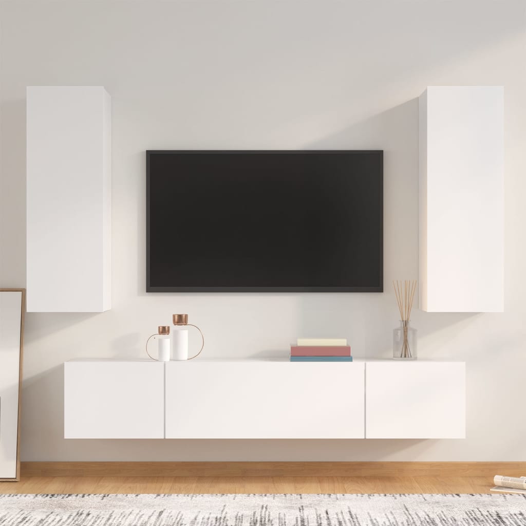 Vetonek Set de muebles para TV 4 piezas madera contrachapada blanco