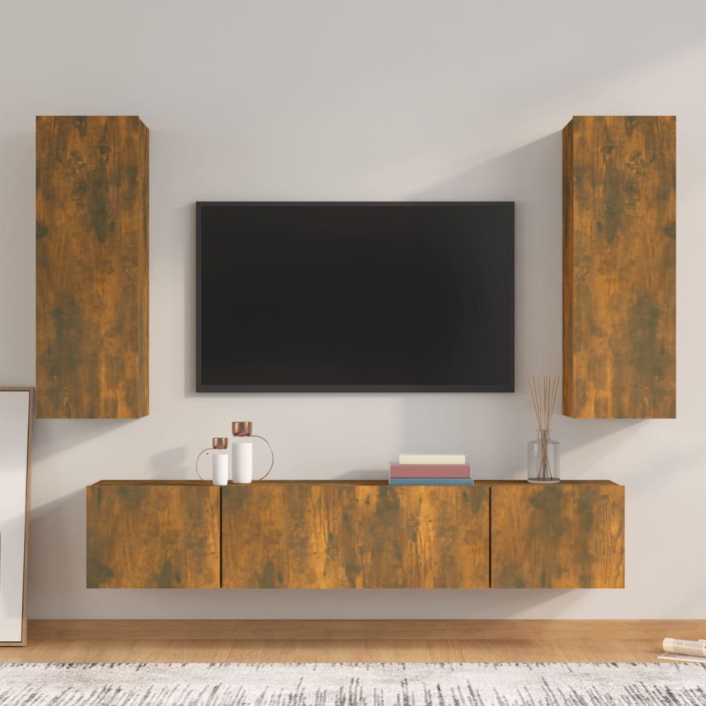 Vetonek Set de muebles de TV 4 pzas madera contrachapada roble ahumado