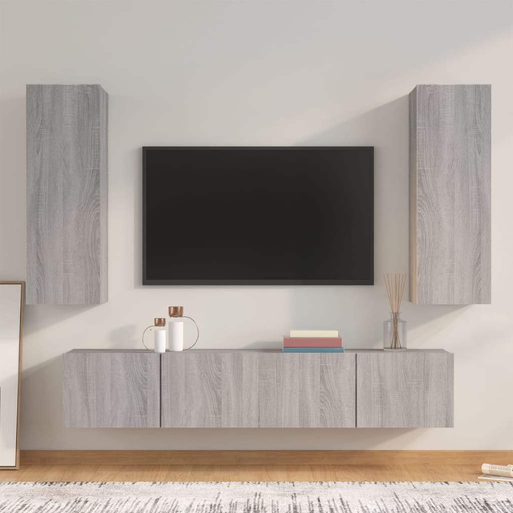 Vetonek Set de muebles para TV 4 pzas madera contrachapada gris Sonoma