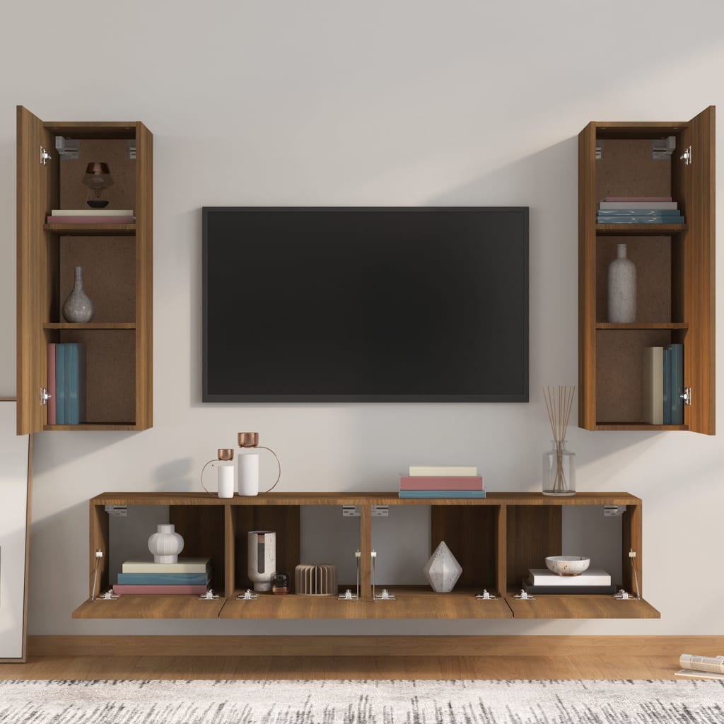 Furniture set for tv 4 pcs brown wood