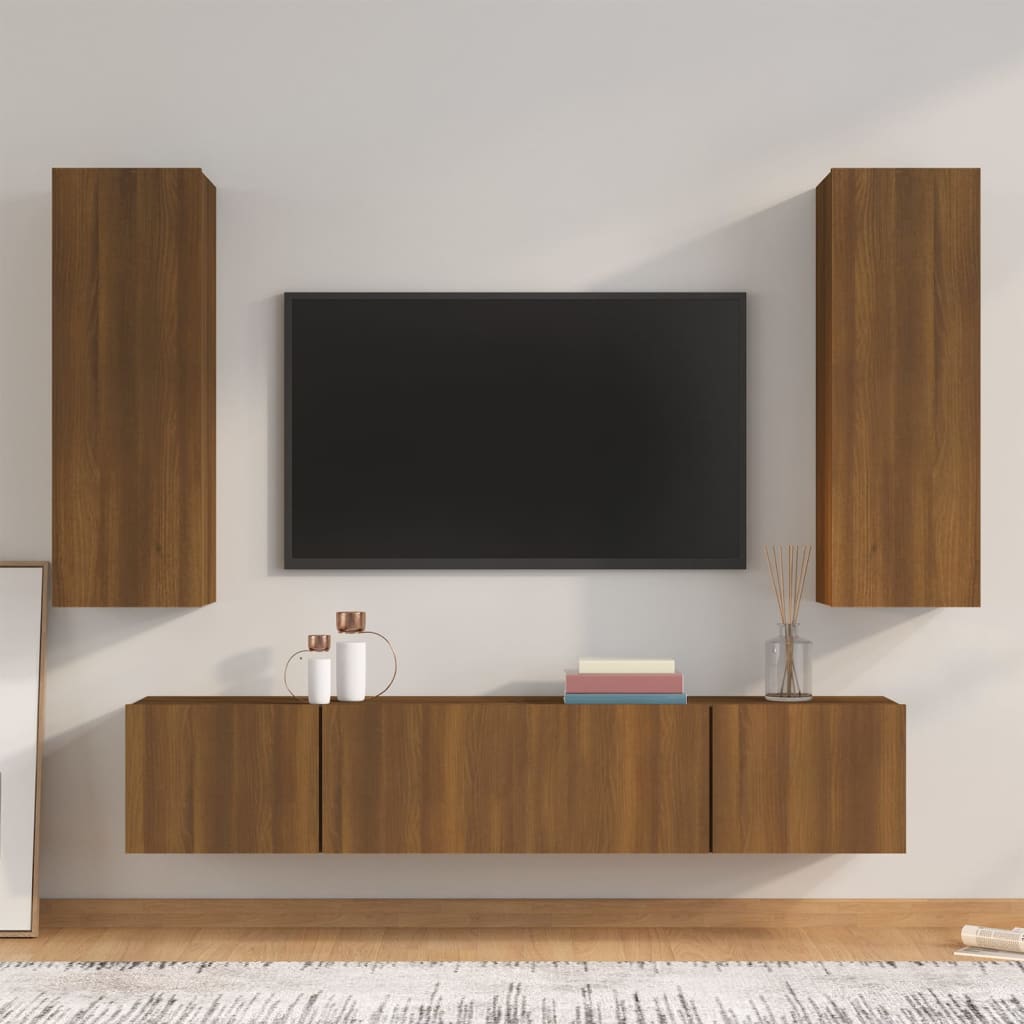 Vetonek Set de muebles para TV 4 pzas madera contrachapada marrón roble