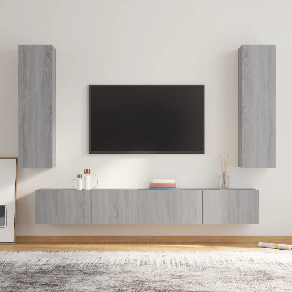 Vetonek Set de muebles para TV 4 pzas madera contrachapada gris Sonoma