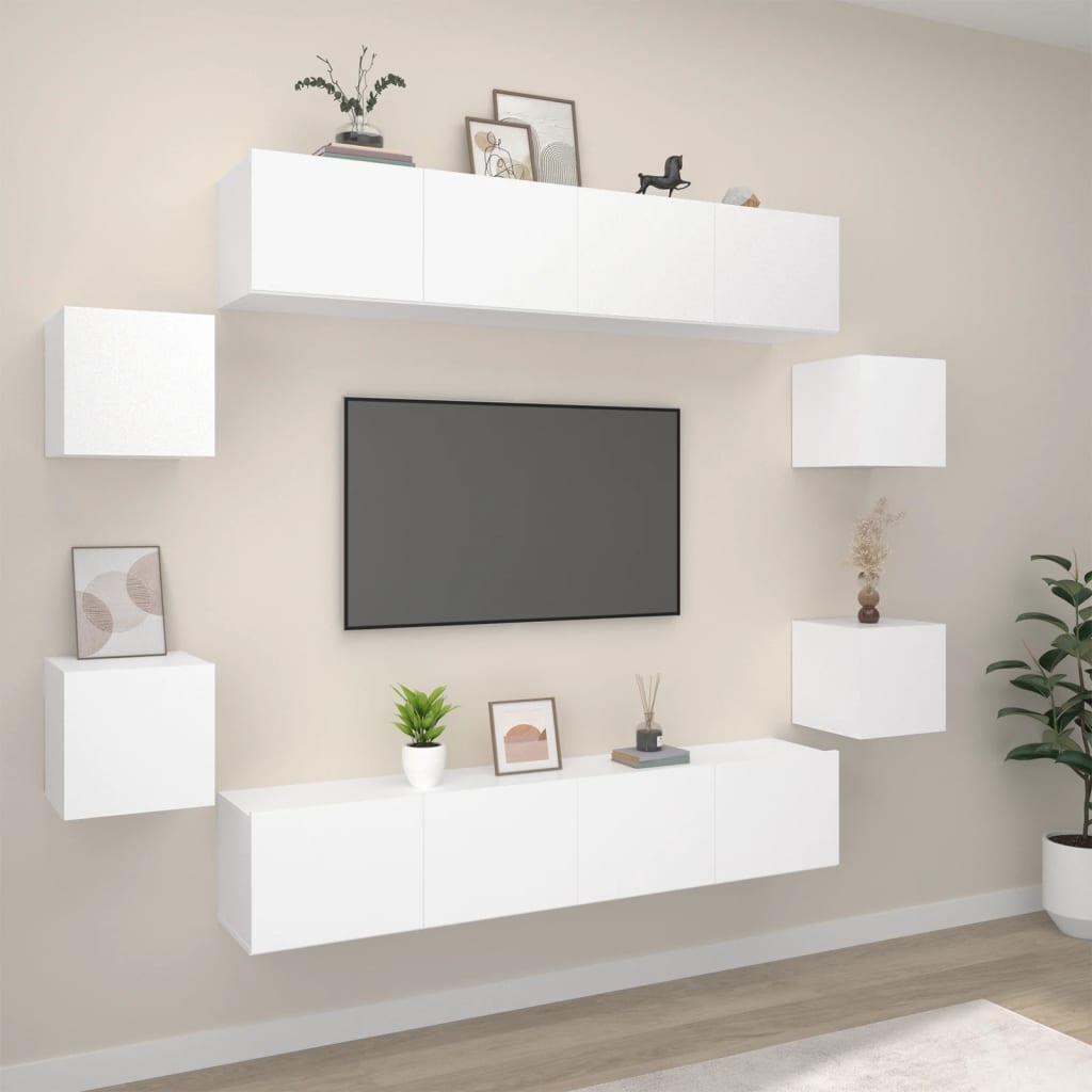 Vetonek Set de muebles para TV 8 piezas madera contrachapada blanco