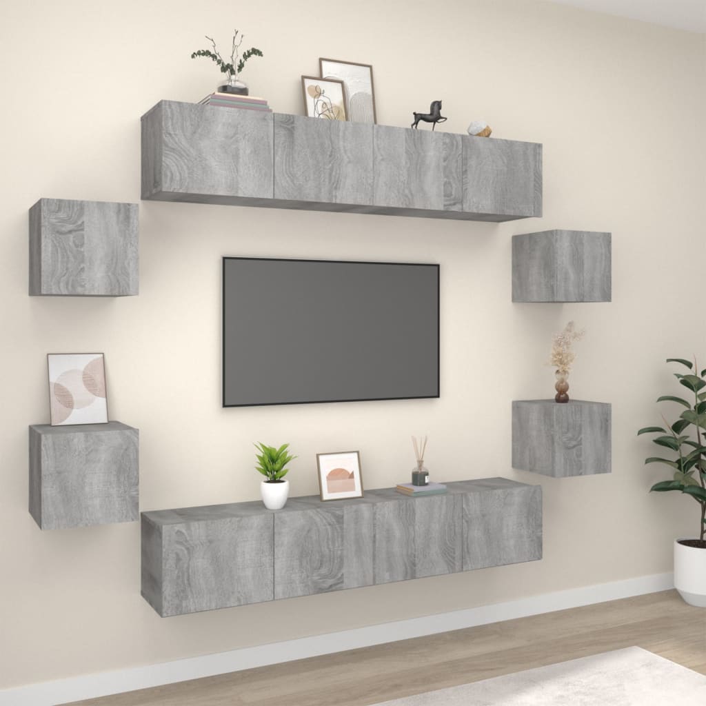 Vetonek Set de muebles para TV 8 pzas madera contrachapada gris Sonoma