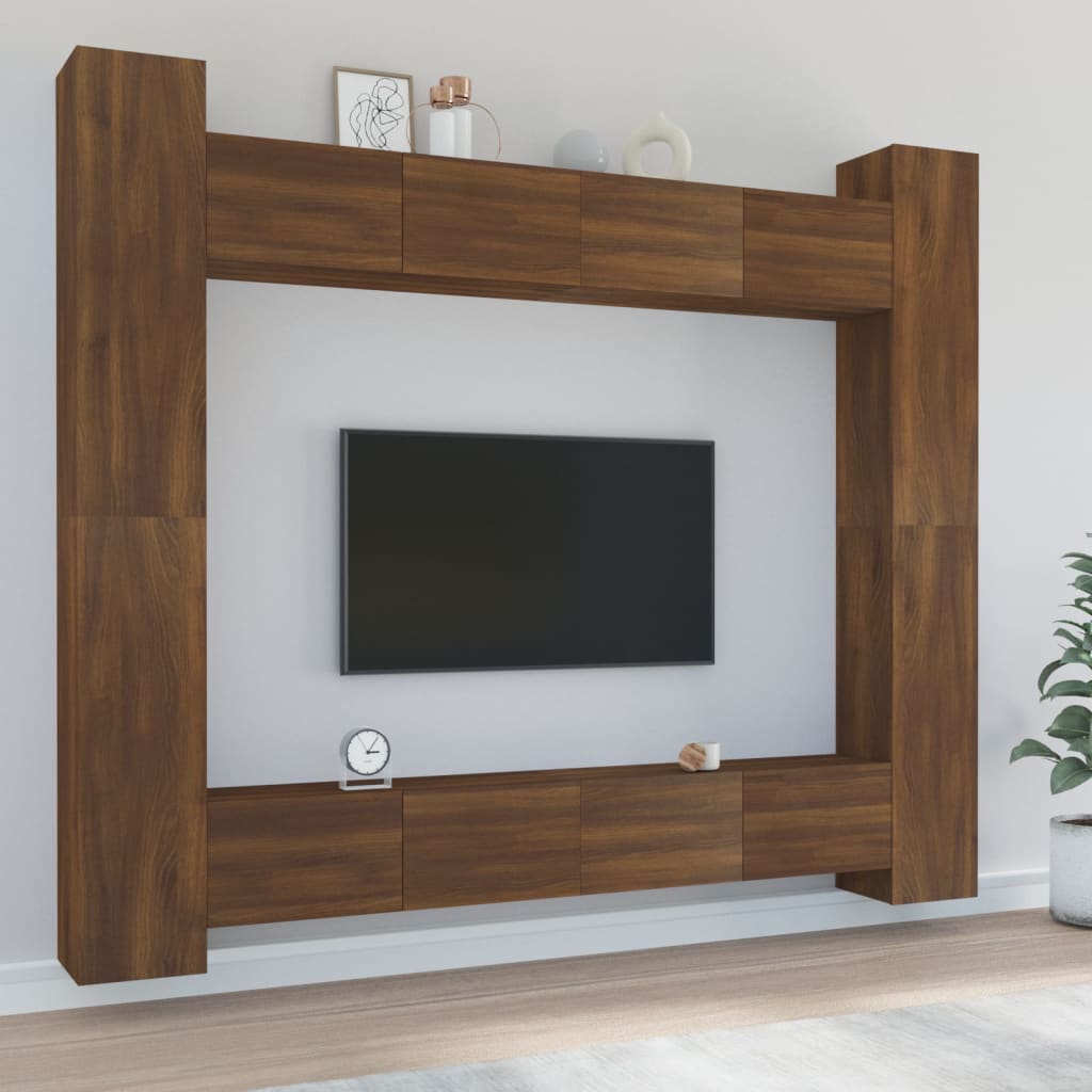 Vetonek Set de muebles para TV 8 pzas madera contrachapada roble marrón