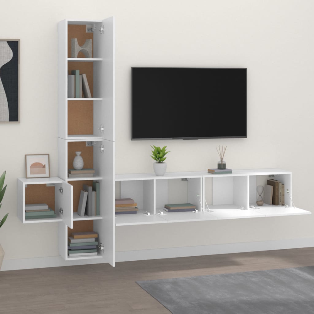 5 pezzi TV mobili set bianco legno