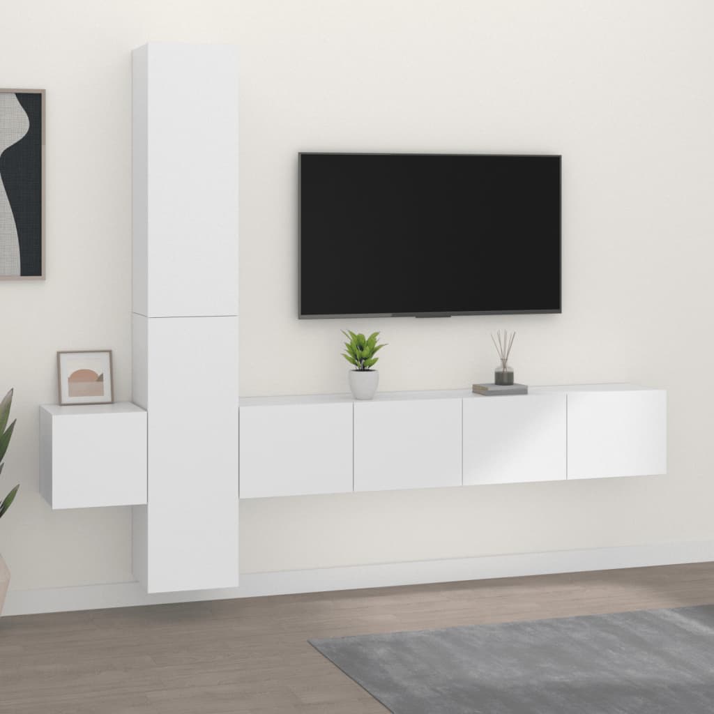 Vetonek Set de muebles para TV 5 piezas madera contrachapada blanco