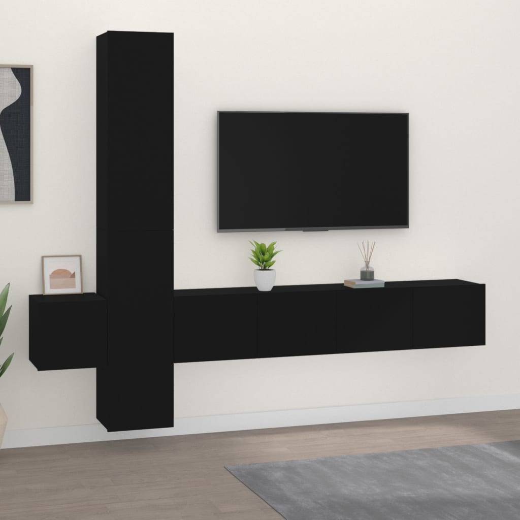 Vetonek Set de muebles para TV 5 piezas madera contrachapada negro