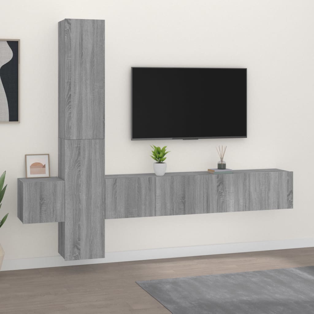 Vetonek Set de muebles para TV 5 pzas madera contrachapada gris Sonoma