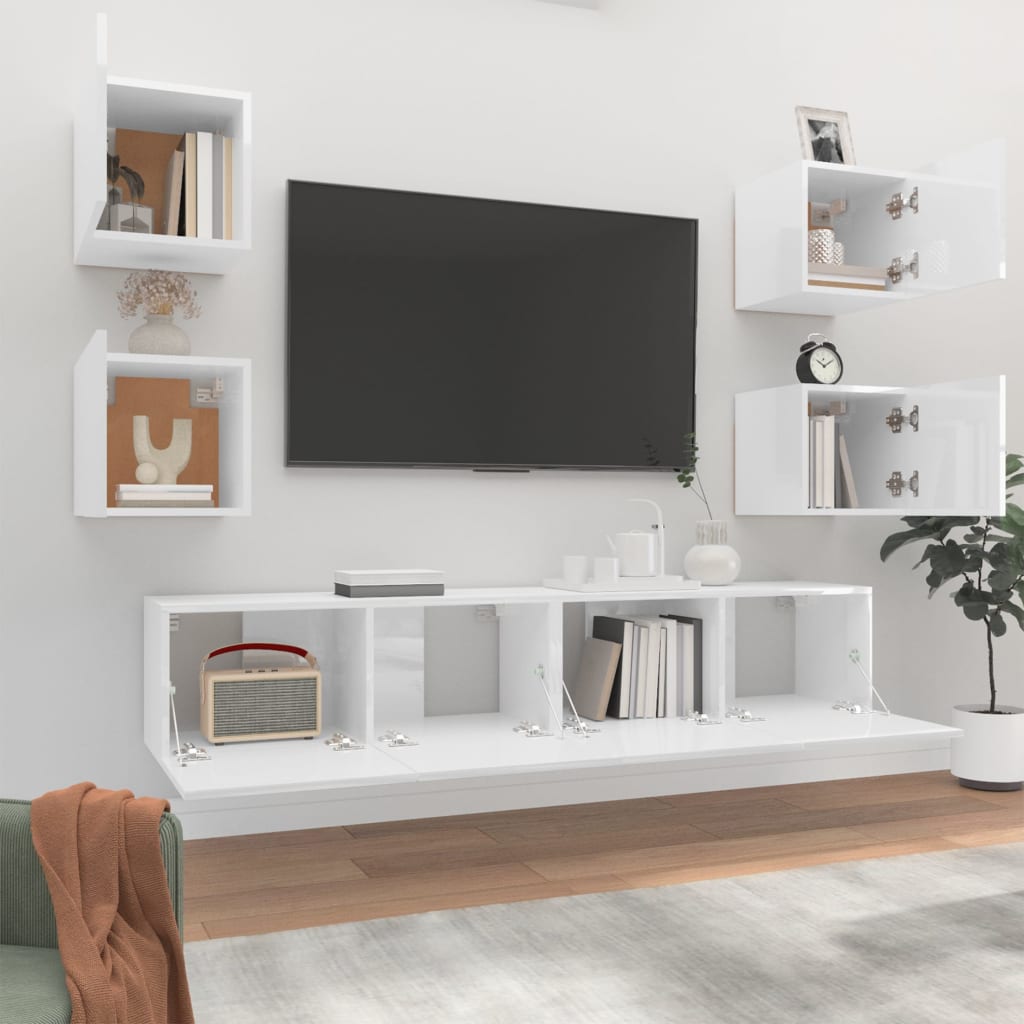 Set de muebles de TV 6 pzas madera blanco brillo