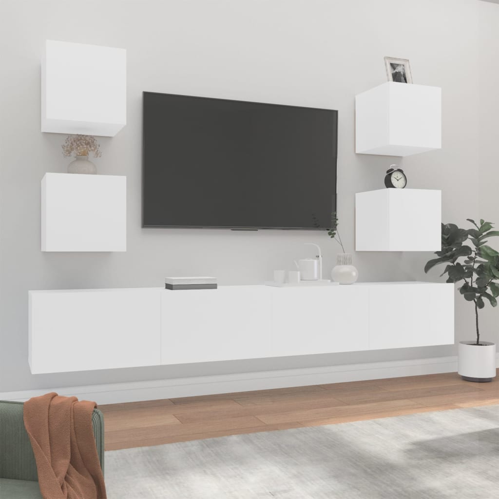 Vetonek Set de muebles para TV 6 piezas madera contrachapada blanco