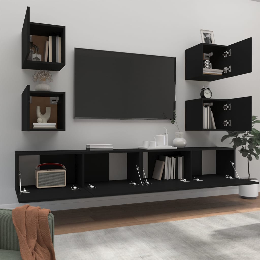 Set de muebles para TV 6 piezas madera negro vidaXL