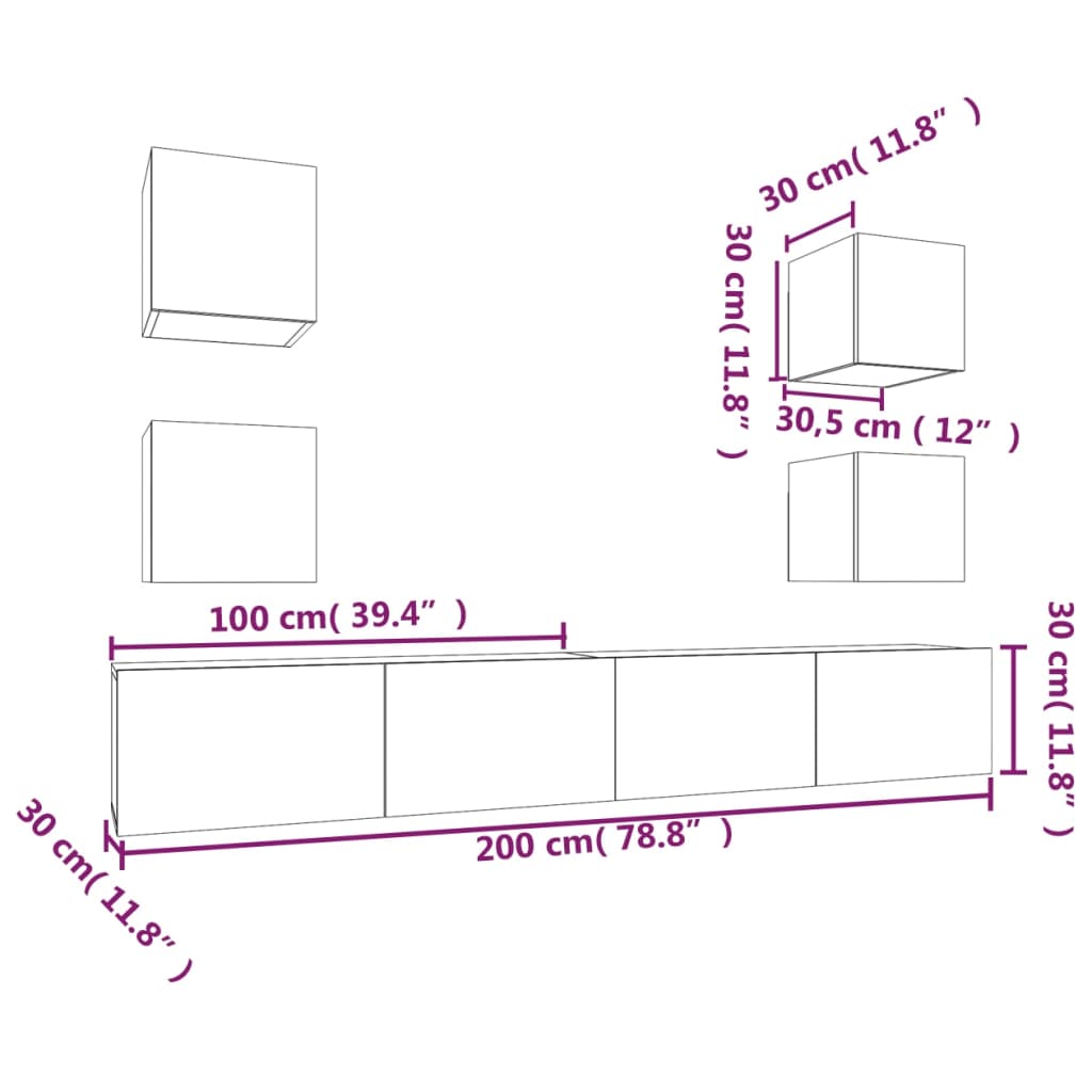 Set de muebles para TV 6 piezas madera negro vidaXL