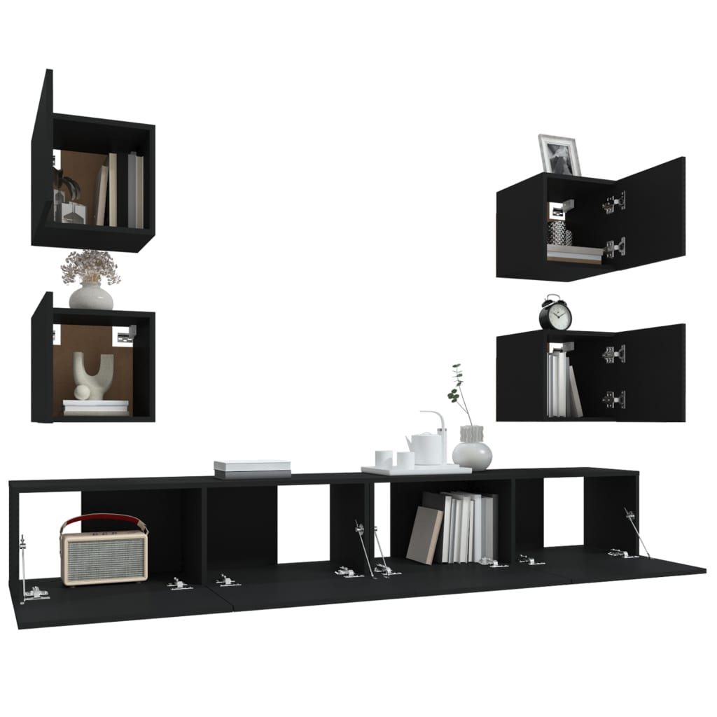 Set de muebles para TV 6 piezas madera negro vidaXL