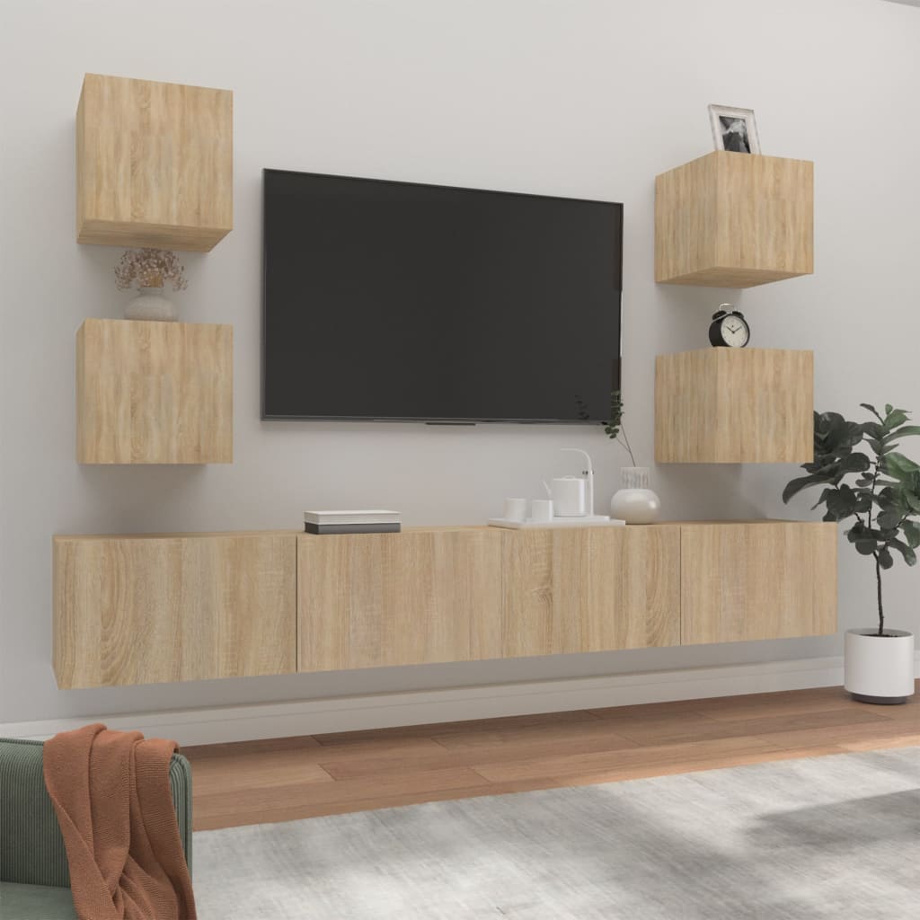 Vetonek Set de muebles para TV 6 pzas madera contrachapada roble sonoma