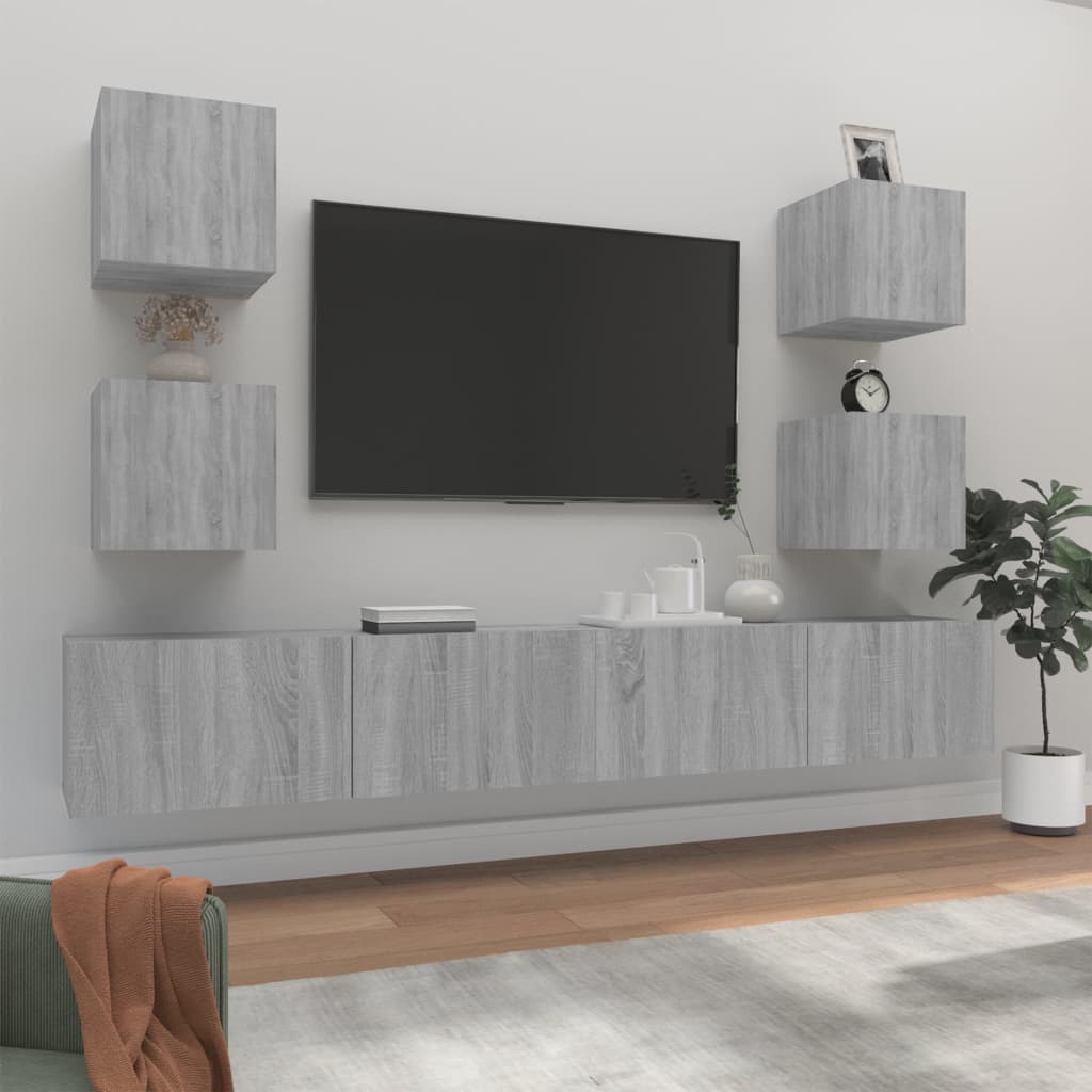 Vetonek Set de muebles para TV 6 pzas madera contrachapada gris Sonoma