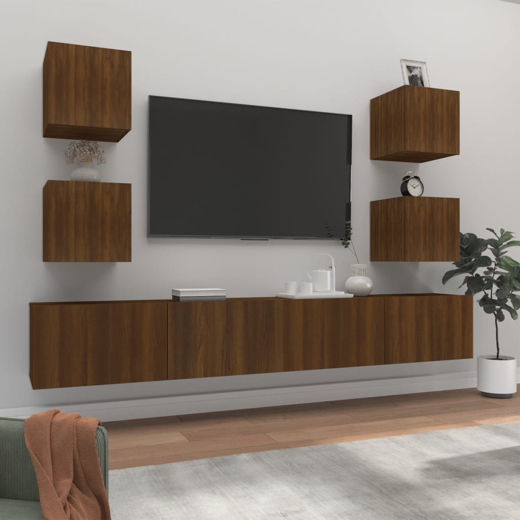 Vetonek Set de muebles para TV 6 pzas madera contrachapada roble marrón