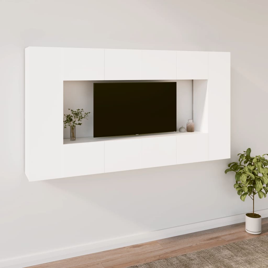 Vetonek Set de muebles para TV 8 piezas madera contrachapada blanco