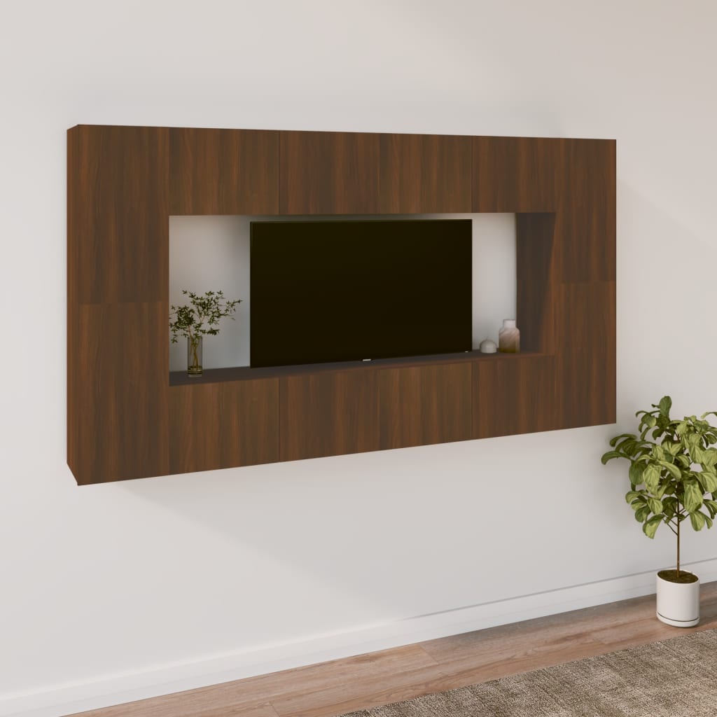 Vetonek Set de muebles para TV 8 pzas madera contrachapada roble marrón