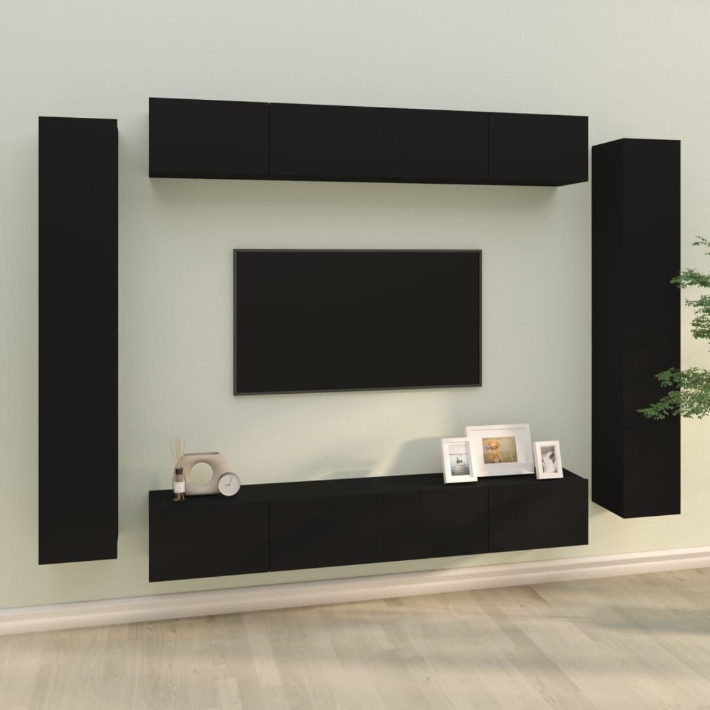 Vetonek Set de muebles para TV 8 piezas madera contrachapada negro