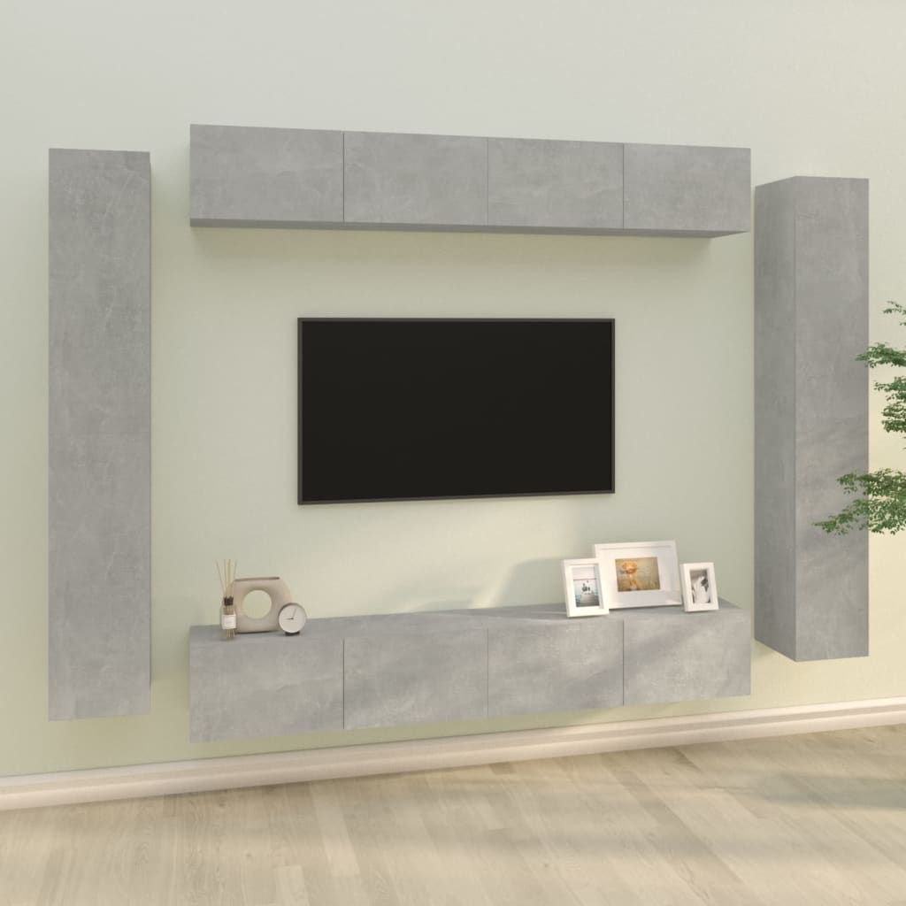 Vetonek Set de muebles de TV 8 pzas madera contrachapada gris hormigón