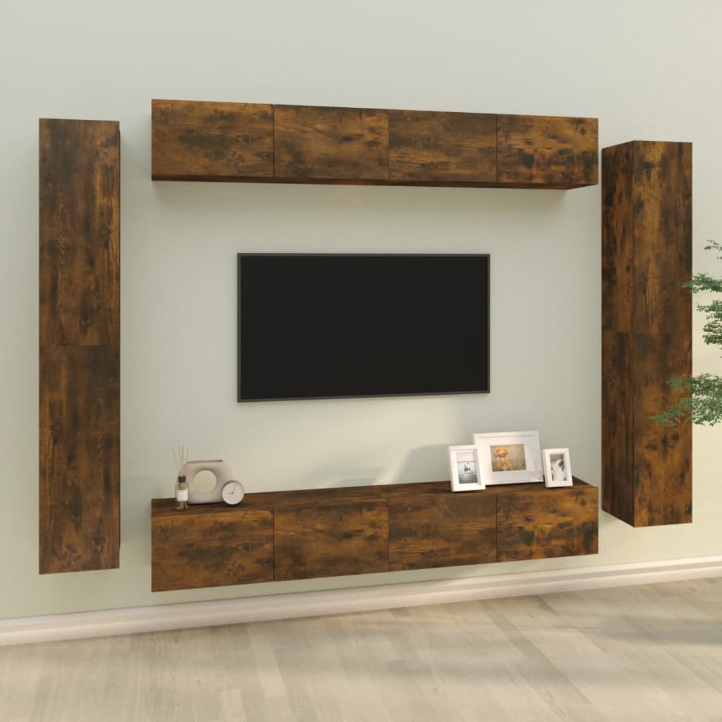 Vetonek Set de muebles de TV 8 pzas madera contrachapada roble ahumado