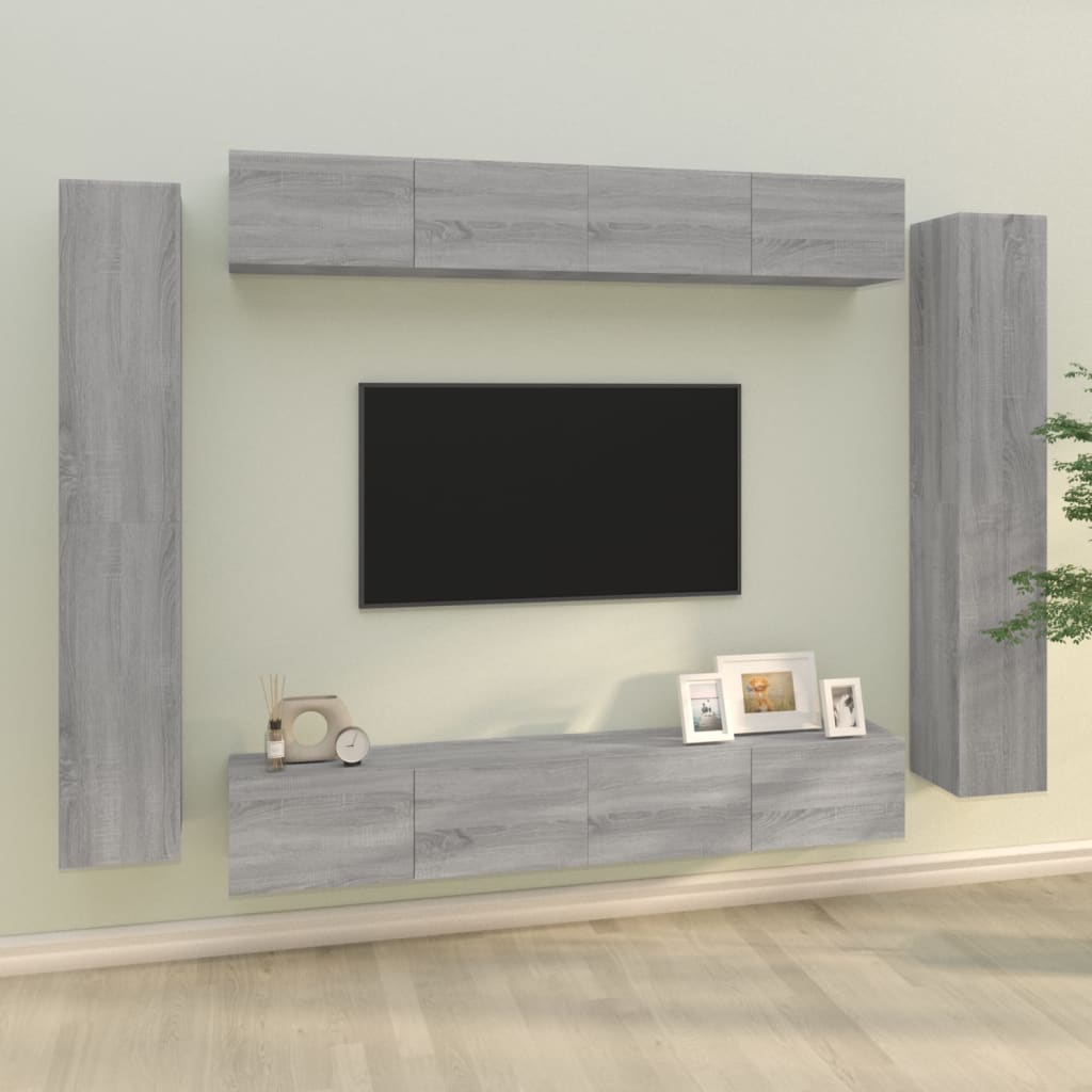 Vetonek Set de muebles para TV 8 pzas madera contrachapada gris Sonoma