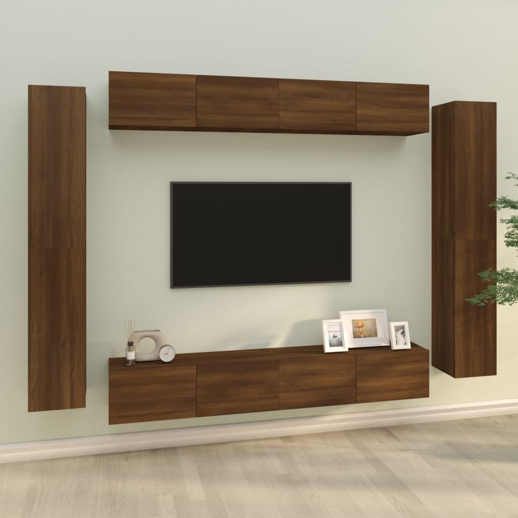 Vetonek Set de muebles para TV 8 pzas madera contrachapada roble marrón