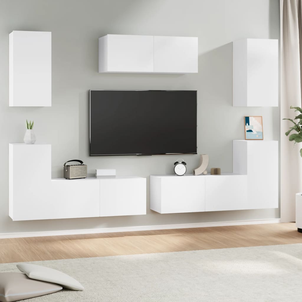 Vetonek Set de muebles para TV 7 piezas madera contrachapada blanco