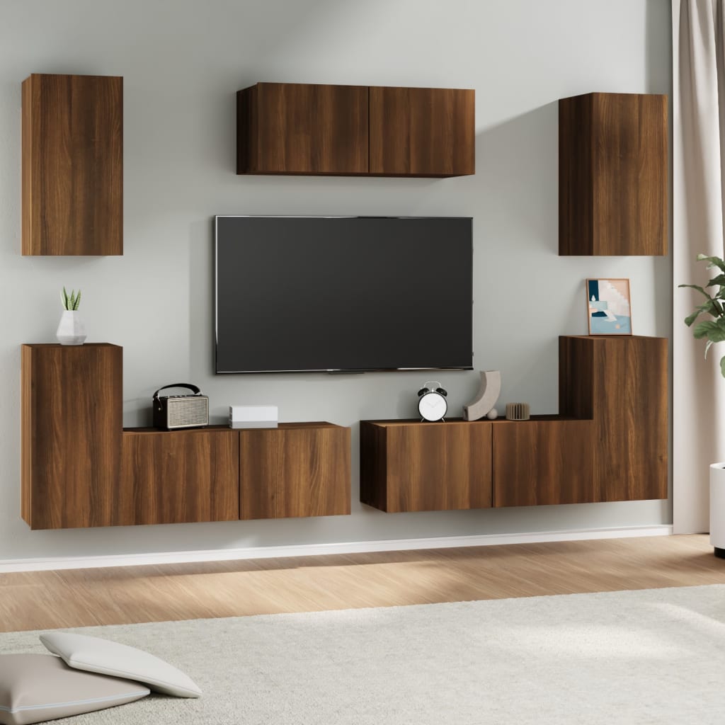 Vetonek Set de muebles para TV 7 pzas madera contrachapada roble marrón