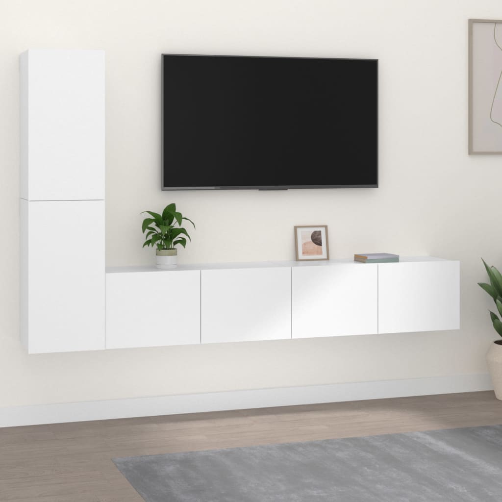 Vetonek Set de muebles para TV 4 piezas madera contrachapada blanco