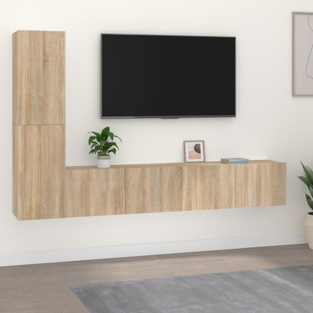 Vetonek Set de muebles para TV 4 pzas madera contrachapada roble Sonoma