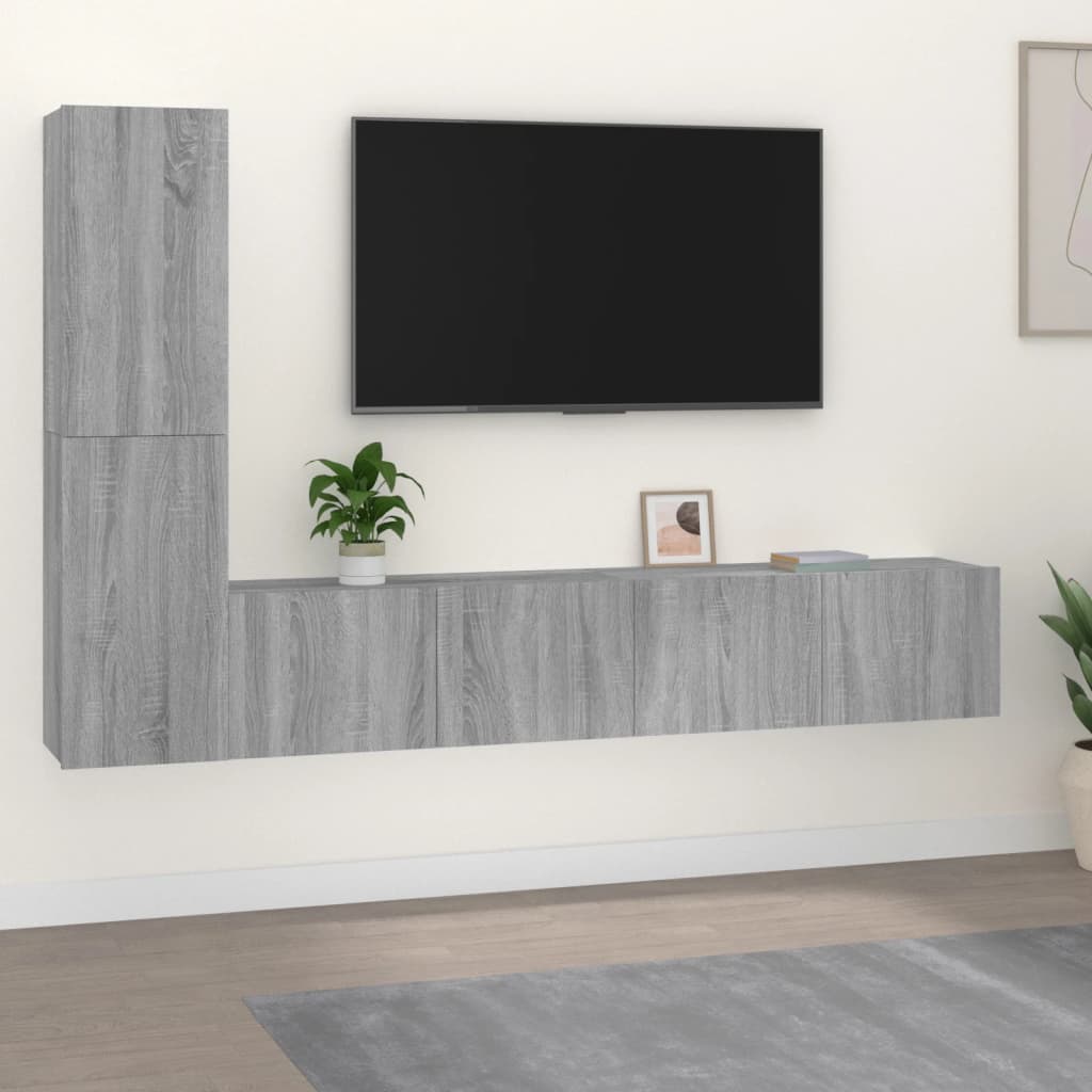 Vetonek Set de muebles para TV 4 pzas madera contrachapada gris Sonoma