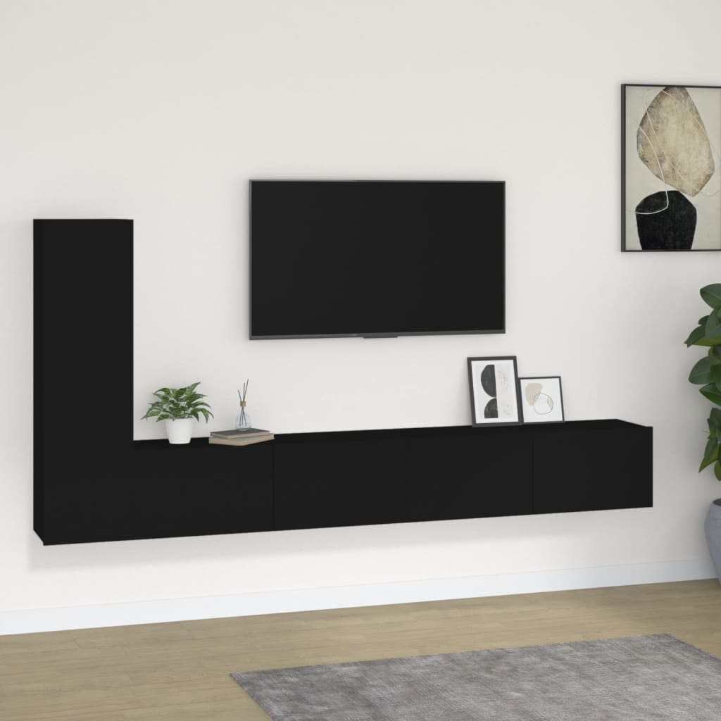 Vetonek Set de muebles para TV 3 piezas madera contrachapada negro