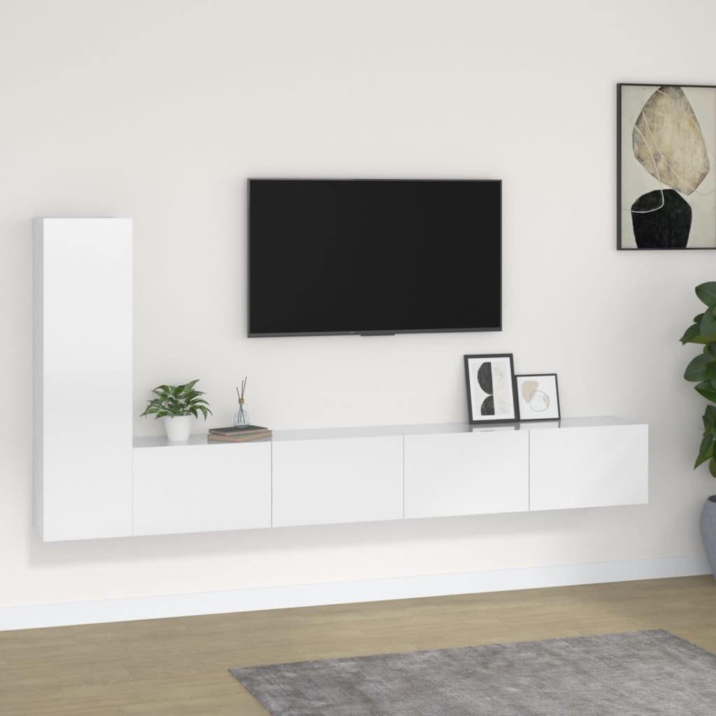 Vetonek Set de muebles de TV 3 pzas madera contrachapada blanco brillo