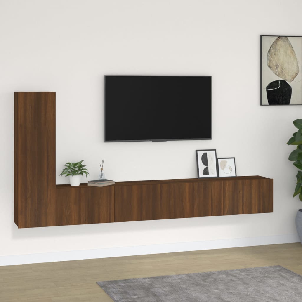 Vetonek Set de muebles para TV 3 pzas madera contrachapada roble marrón