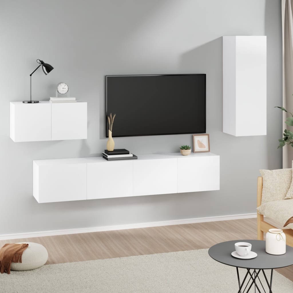 Vetonek Set de muebles para TV 4 piezas madera contrachapada blanco