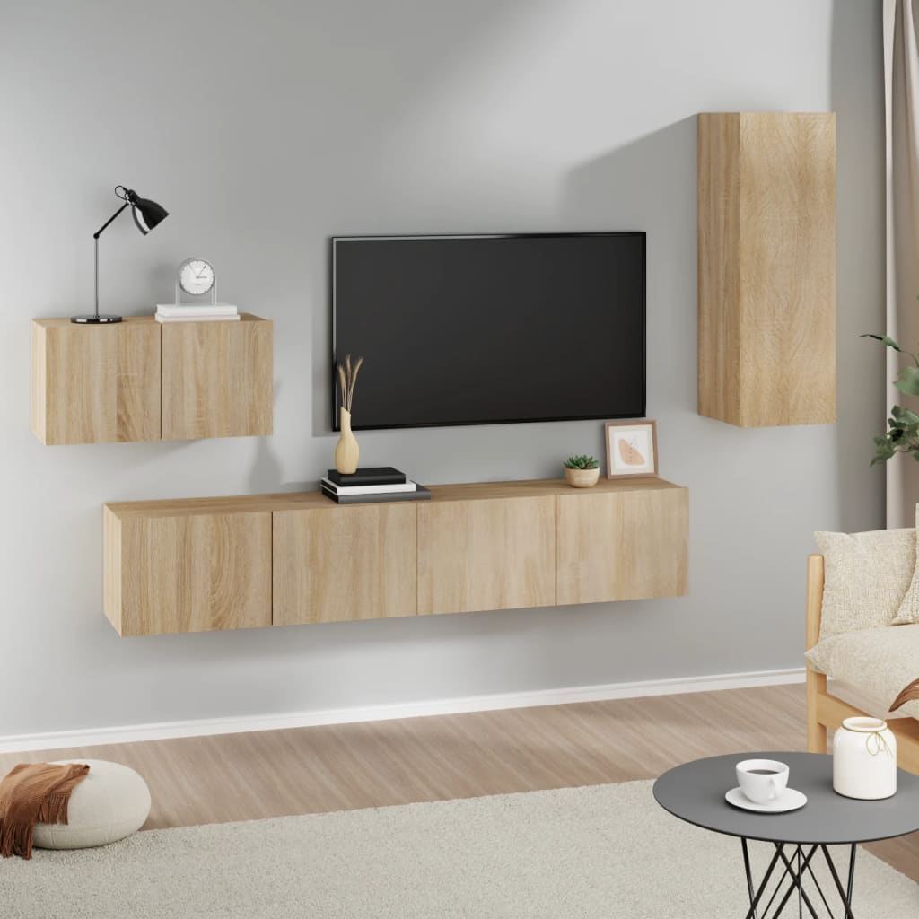 Vetonek Set de muebles para TV 4 pzas madera contrachapada roble Sonoma