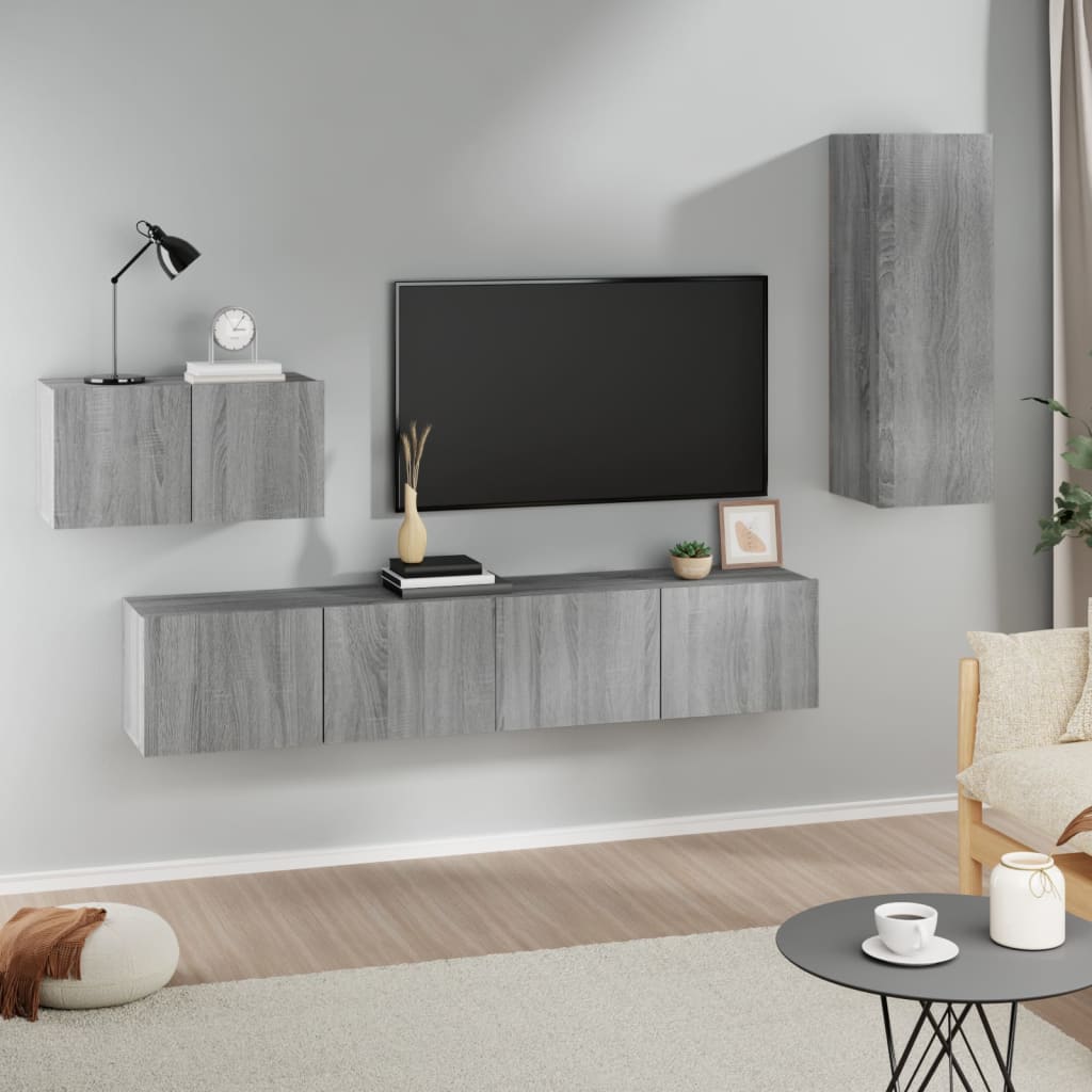 Vetonek Set de muebles para TV 4 pzas madera contrachapada gris Sonoma