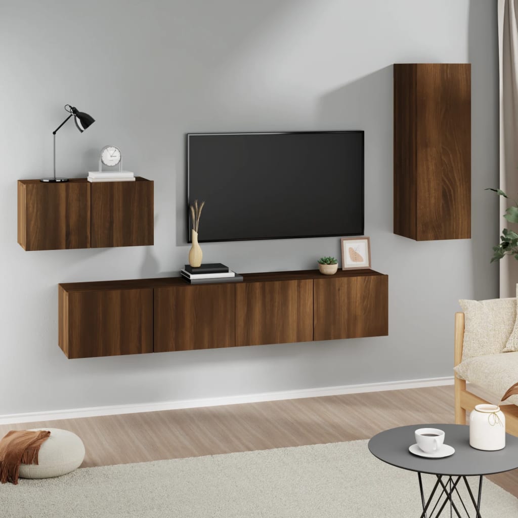 Vetonek Set de muebles para TV 4 pzas madera contrachapada marrón roble