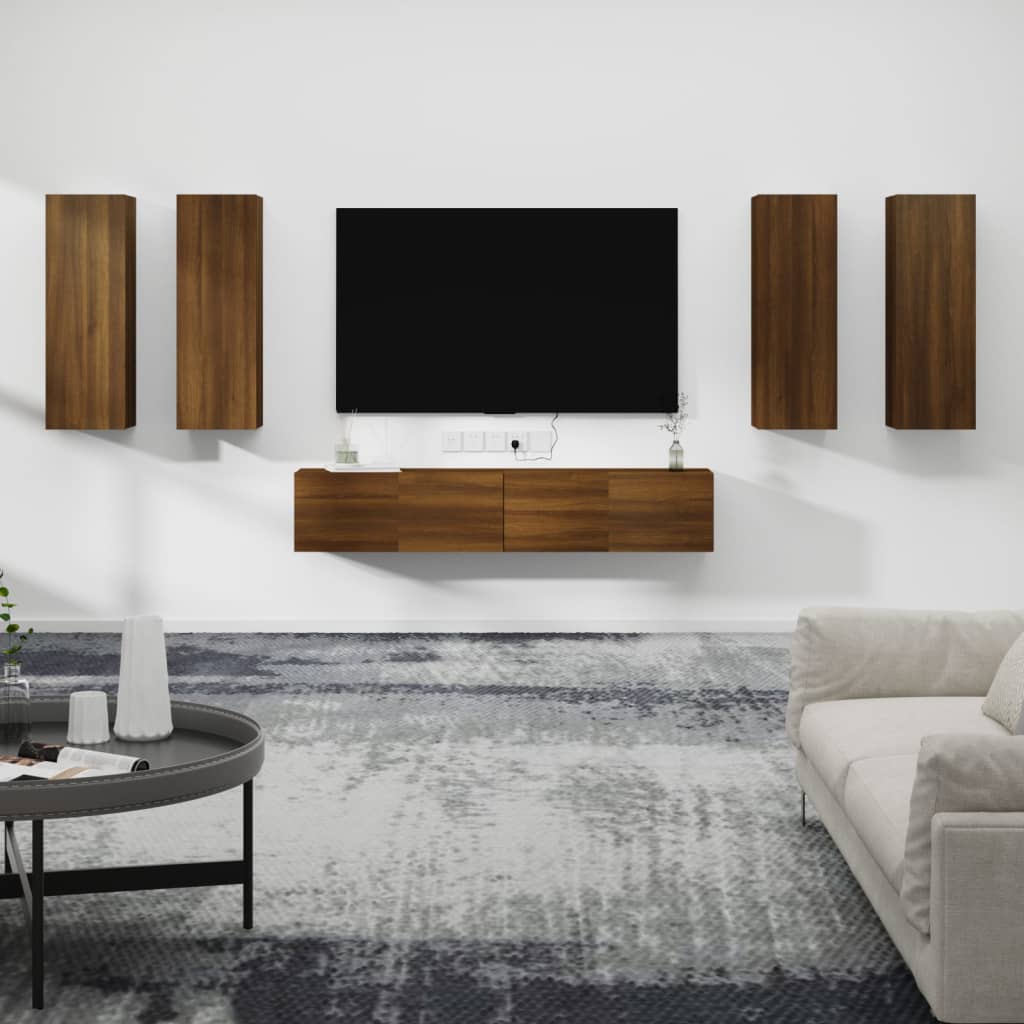 Vetonek Set de muebles para TV 6 pzas madera contrachapada roble marrón