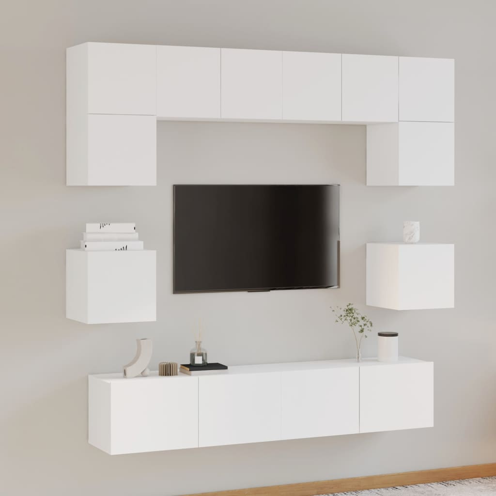 Vetonek Set de muebles para TV 8 piezas madera contrachapada blanco