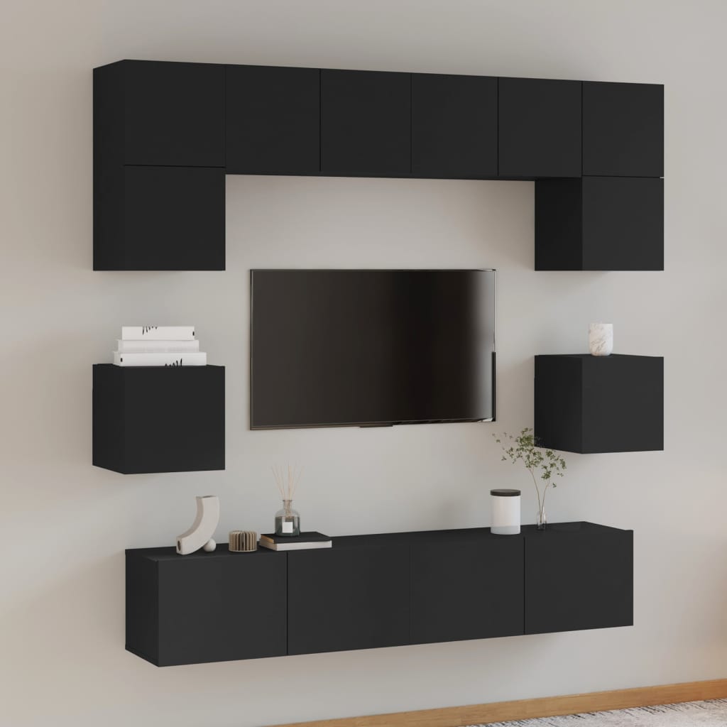 Vetonek Set de muebles para TV 8 piezas madera contrachapada negro