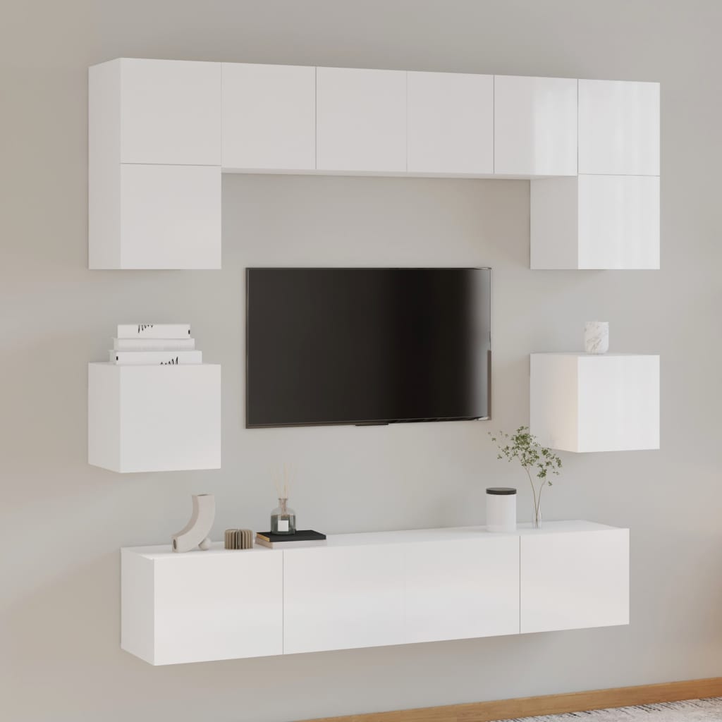 Vetonek Set de muebles de TV 8 pzas madera contrachapada blanco brillo