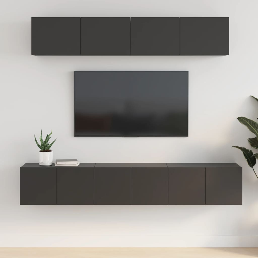 Vetonek Set de muebles para TV 5 piezas madera contrachapada negro