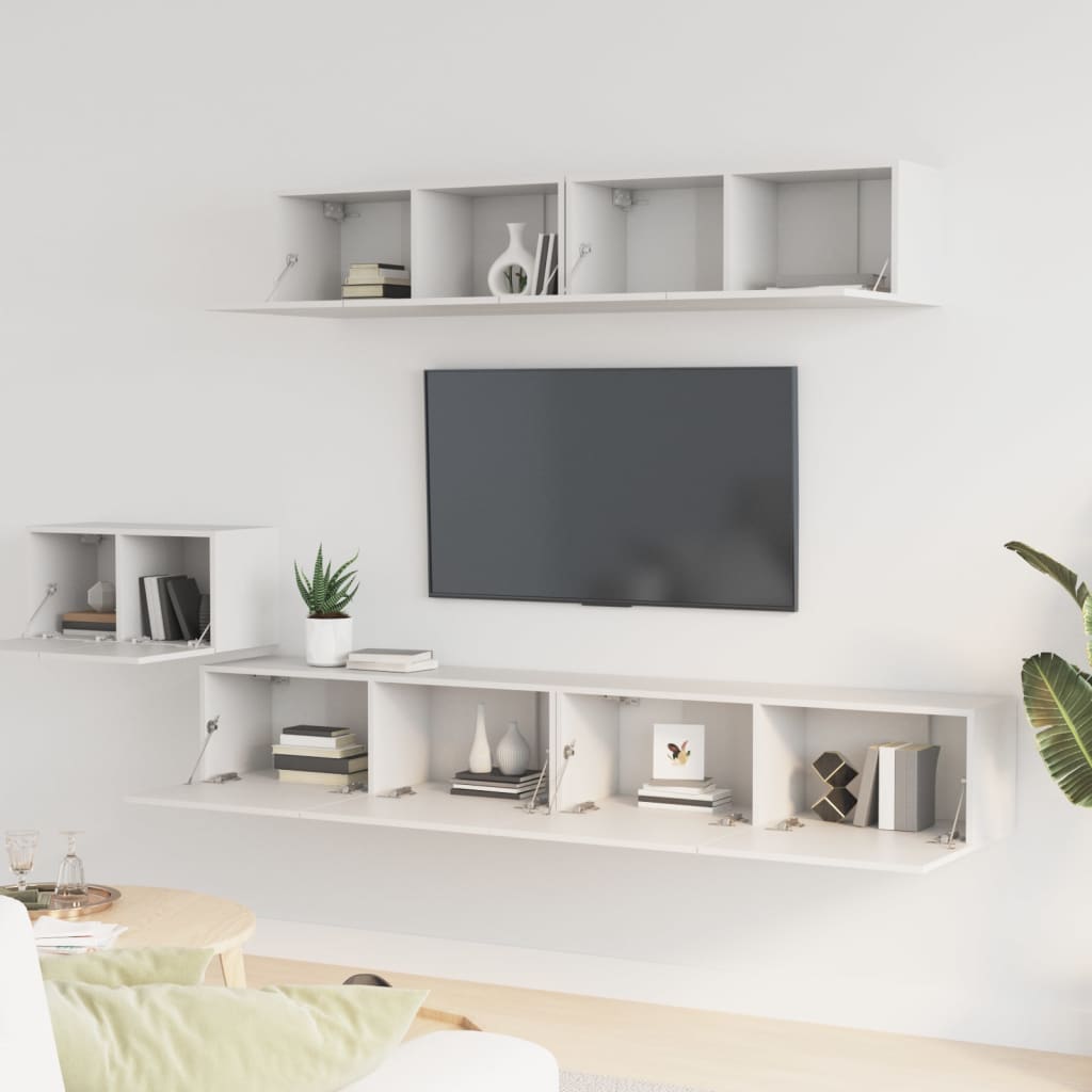 5 pezzi TV mobili set bianco legno