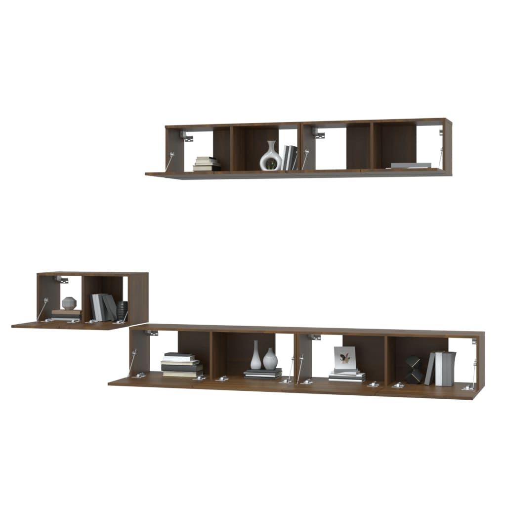 Set di mobili TV 5 pezzi in compensato in compensato Oak Brown V37