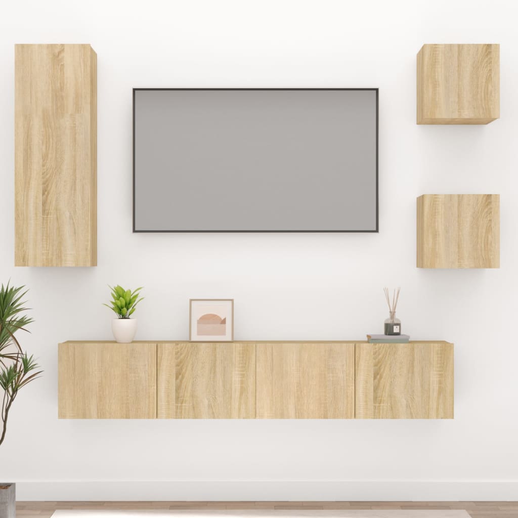 Vetonek Set de muebles para TV 5 pzas madera contrachapada roble Sonoma