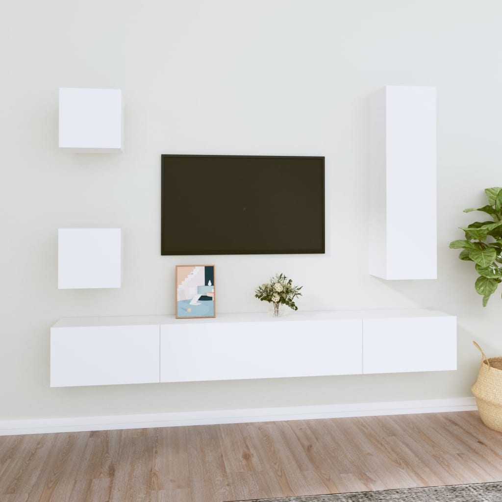 Vetonek Set de muebles para TV 5 piezas madera contrachapada blanco